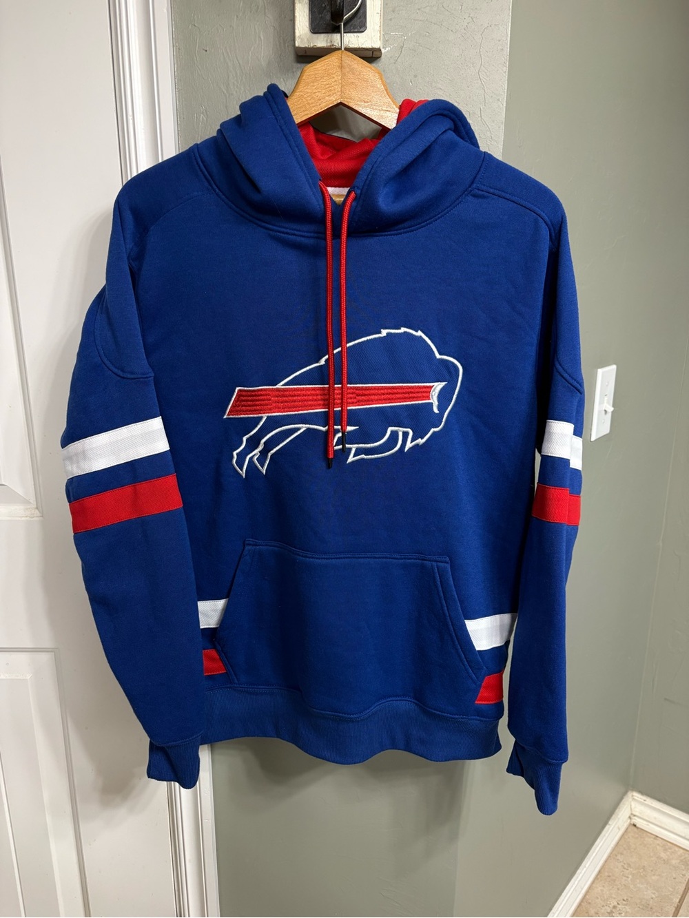 NFL Blue Pullover Hoodie with Red and White Buffalo Logo